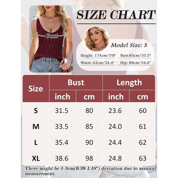 Feoya Women Red Scoop Neck Knitted Cami Layering Sleeveless Pointelle Sweater - Picture 6 of 6